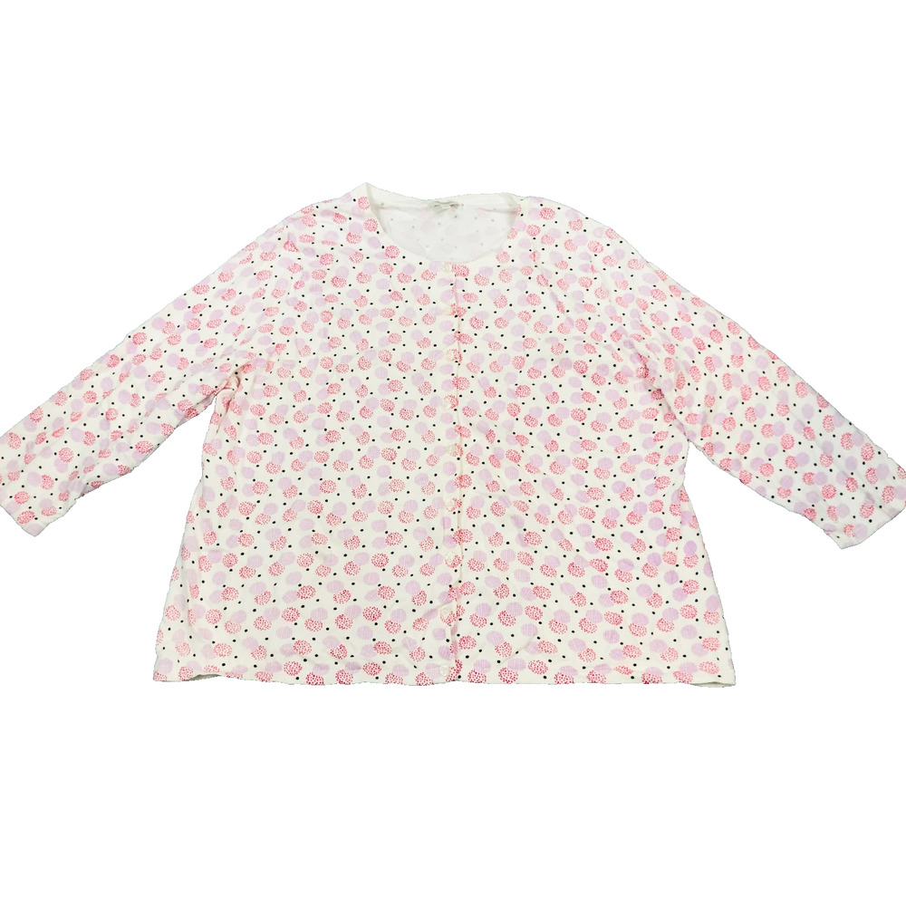 Talbots Womens 2X Cardigan Button Up White Pink 100% Cotton 3/4 Sleeve Plus BL18